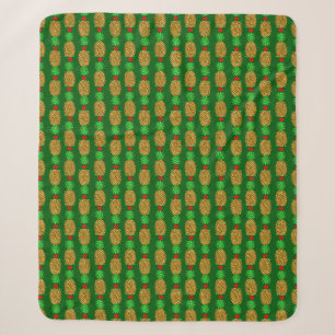 Tropical Christmas Pineapple Warm Xmas Holiday Gre Sherpa Blanket