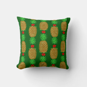 Tropical Christmas Pineapple Warm Xmas Holiday Gre Throw Pillow