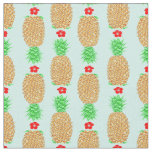 Tropical Christmas Pineapple Warm Xmas on Light Bl Fabric