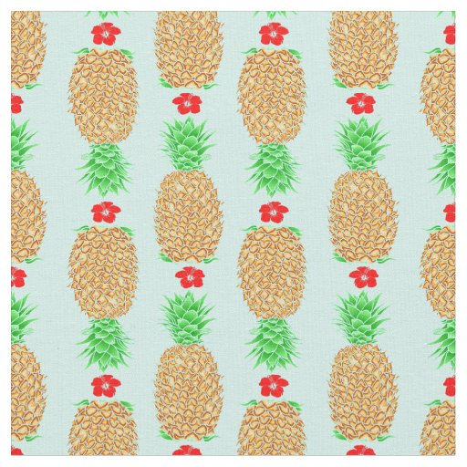 Tropical Christmas Pineapple Warm Xmas on Light Bl Fabric