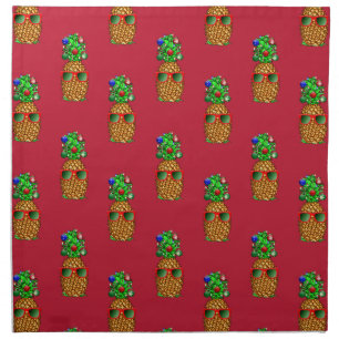 Tropical Christmas Pineapple Warm Xmas on Red Cloth Napkin