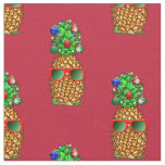 Tropical Christmas Pineapple Warm Xmas on Red Fabric