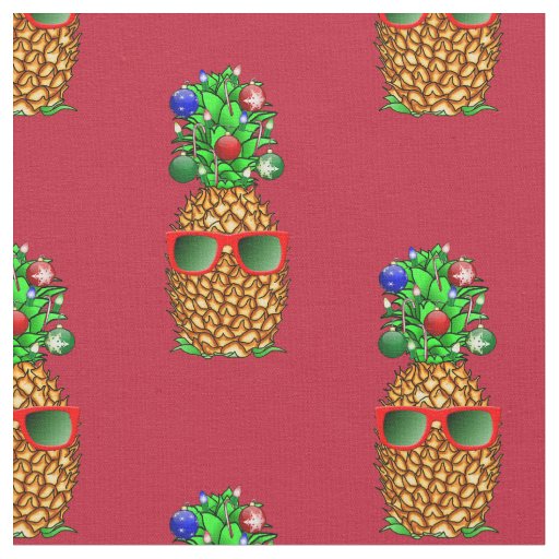 Tropical Christmas Pineapple Warm Xmas on Red Fabric