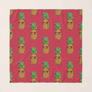 Tropical Christmas Pineapple Warm Xmas on Red Scarf