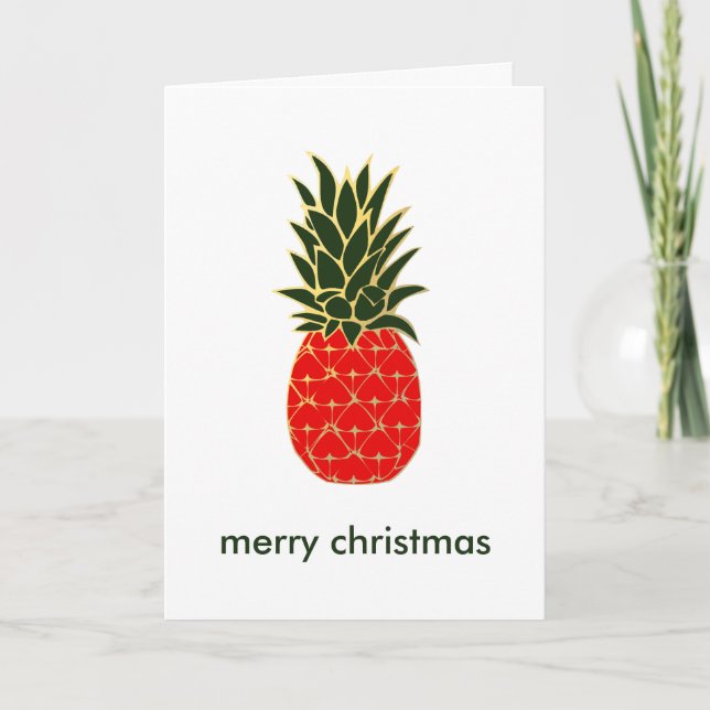 Tropical Christmas Pineapple Wishes Holiday Card (Front)