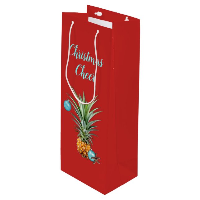 Tropical Christmas Pineapples Red Wine Gift Bag (Front Angled)