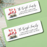 Tropical Christmas Return Address Label<br><div class="desc">Tropical Christmas Return Address label. This festive return address label features three pink flamingos wearing Santa hats with ornament accents at the base, adding a playful tropical touch to your holiday mail. The charming watercolor artwork with a rustic style is on the left, while your name and address are on...</div>