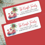 Tropical Christmas Return Address Label<br><div class="desc">Tropical Santa Christmas Return Address Label. This festive return address label features a relaxed Santa Claus lounging in a pink flamingo floaty, surrounded by tropical holiday details like a palm tree decorated with ornaments, gentle ocean waves, and a small island in the background. The charming watercolor artwork appears on the...</div>