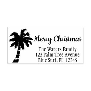 Tropical Christmas Return Address Stamp Palm Tree