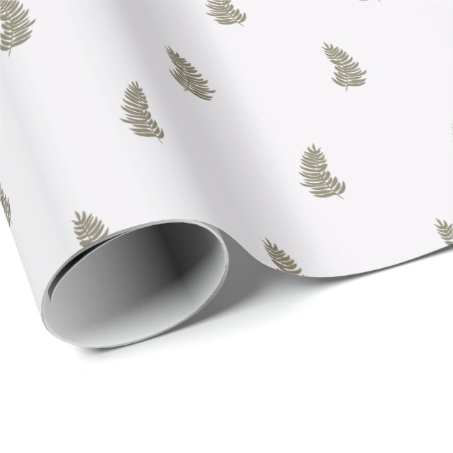 Tropical Christmas Sage Green White Palm Leaf Wrapping Paper (Roll Corner)