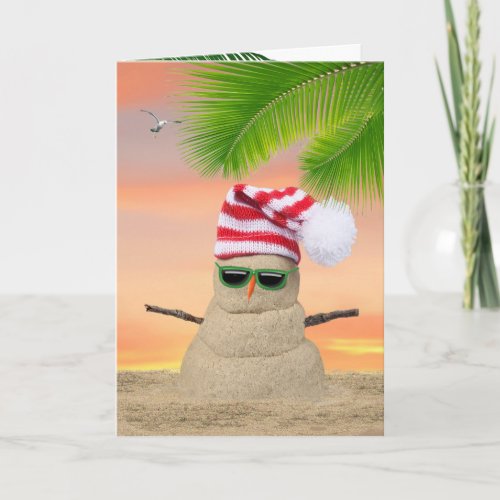Tropical Christmas Sand Snowman  Card