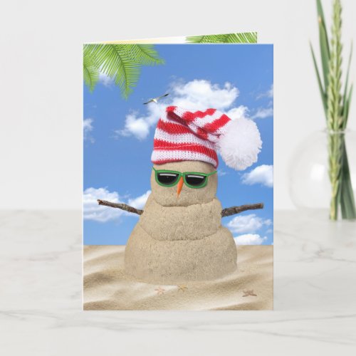 Tropical Christmas Sand Snowman Card