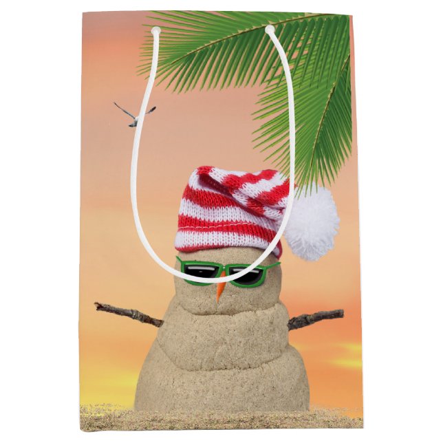 Tropical Christmas Sand Snowman Medium Gift Bag (Front)