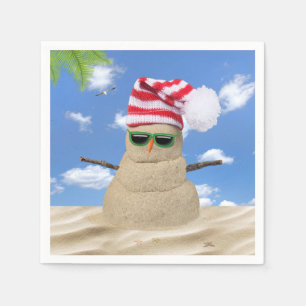 Tropical Christmas Sand Snowman  Napkins