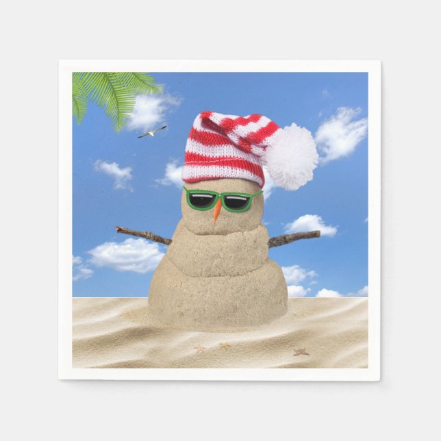 Tropical Christmas Sand Snowman  Napkins (Front)