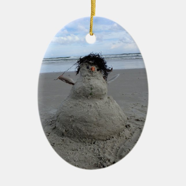 Tropical Christmas Sandman Oval Ceramic Ornament (Front)