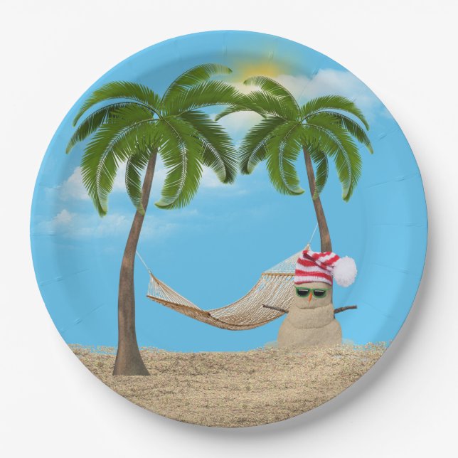 Tropical Christmas Sandman With Hammock  Paper Pla Plates (Front)
