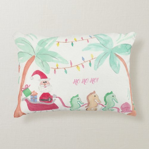 Tropical Christmas Santa and sleigh gifts Accent Pillow