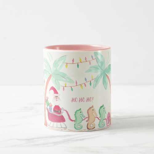 Tropical Christmas Santa sleigh seahorse mug