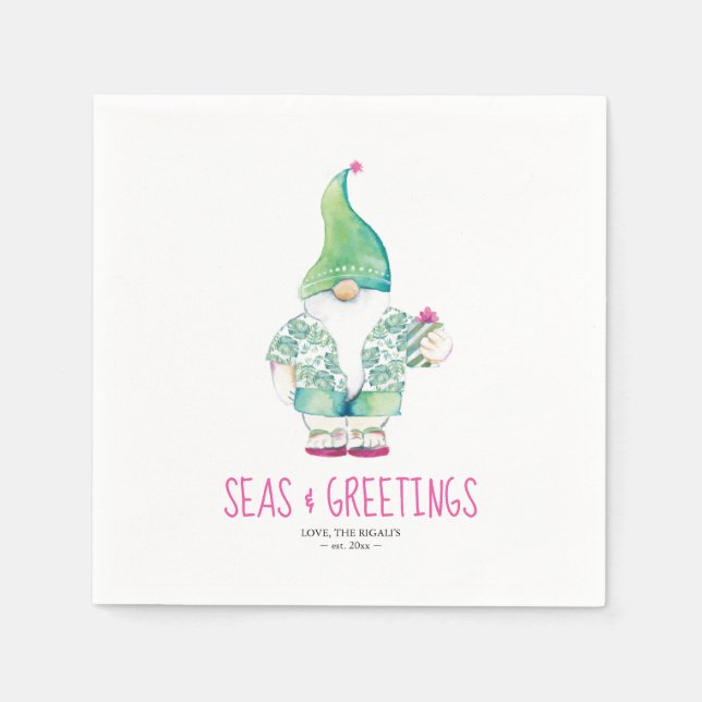 Tropical Christmas Santa Watercolor Napkins (Front)