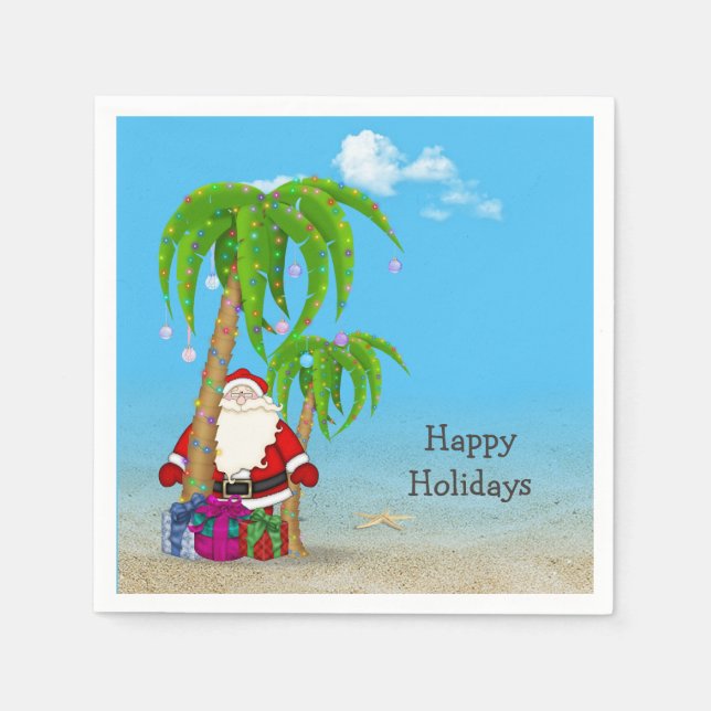 tropical Christmas Santa with palm trees Napkins (Front)