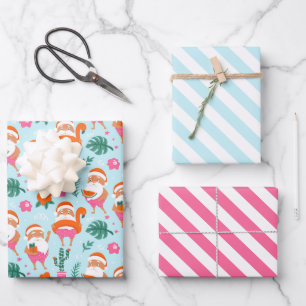 Tropical Christmas Santa Wrapping Paper Set of 3