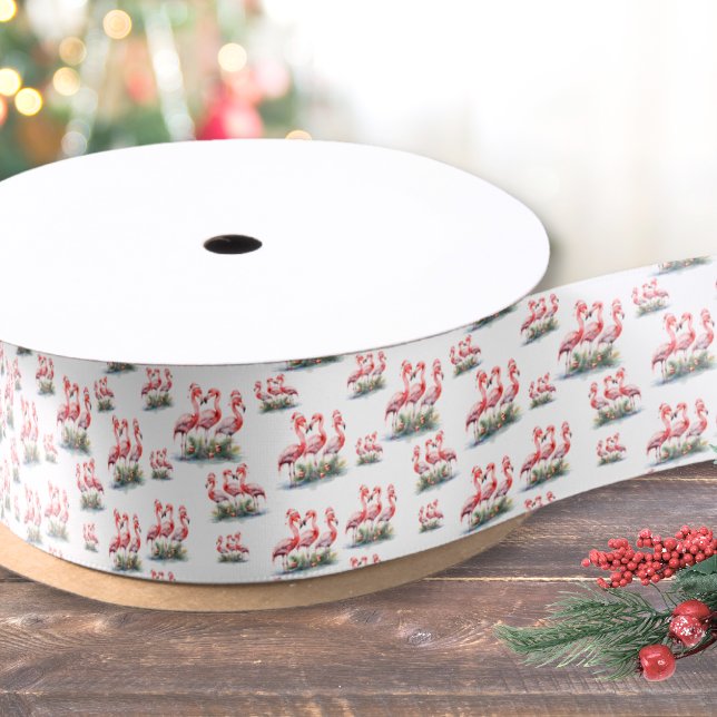 Tropical Christmas Satin Ribbon (Flamingo Tropical Christmas Satin Ribbon)