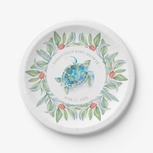 Tropical Christmas Sea Turtle Baby Shower Paper Plates