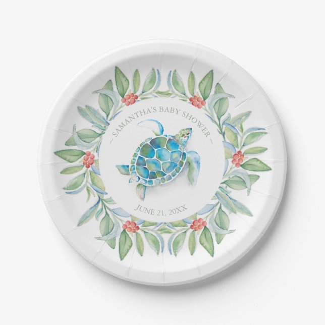 Tropical Christmas Sea Turtle Baby Shower Paper Plates (Front)
