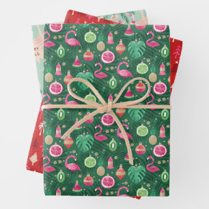 Tropical Christmas Set of 3 Wrapping Paper Sheets