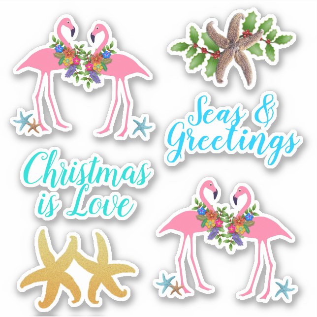 Tropical Christmas Shaped Starfish Flamingos Sticker (Front)