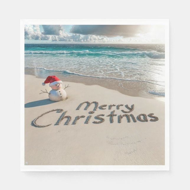 Tropical Christmas Snowman On a Beach Napkins (Front)