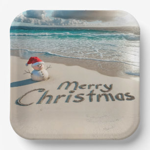 Tropical Christmas Snowman On a Beach Paper Plates
