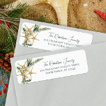 Tropical Christmas Starfish Return Address Label<br><div class="desc">These tropical beach Christmas return address labels feature 3 starfish decorated with watercolor holly leaves,  berries,  and pine sprigs,  with modern stylish script font for the name.</div>