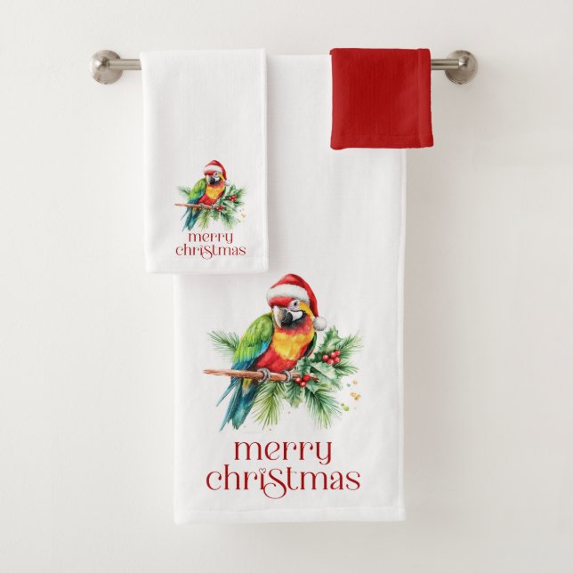 Tropical Christmas Theme Thank You Retro Text Bath Towel Set (Insitu)