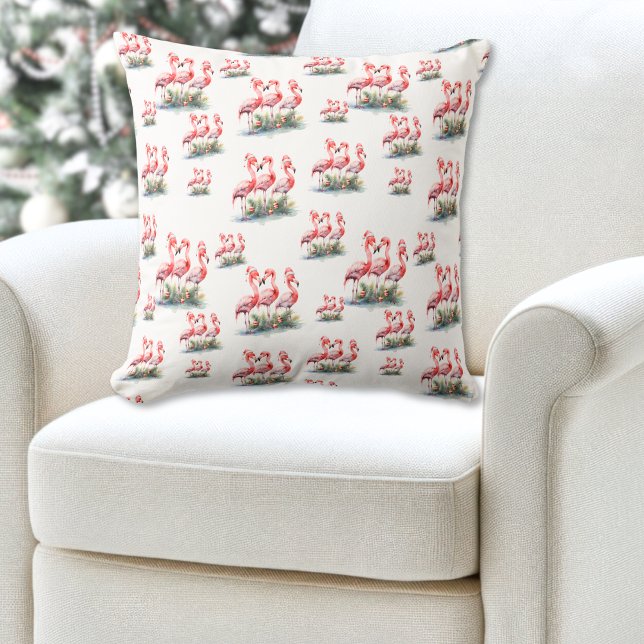 Tropical Christmas Throw Pillow (Flamingo Tropical Christmas Throw Pillow )