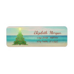 Tropical Christmas  Tree,Beach Label<br><div class="desc">Christmas tree on beach background. An elegant and sophisticated designe.Costumize with your name and address.</div>