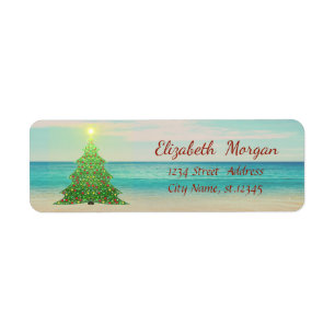 Tropical Christmas Tree,Beach Label