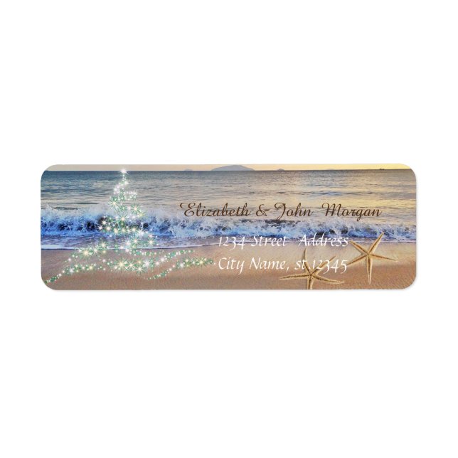 Tropical,Christmas Tree,Beach,Starfish  Holiday Label (Front)