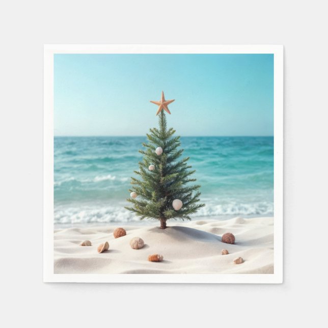 Tropical Christmas Tree On a Beach Napkins (Front)