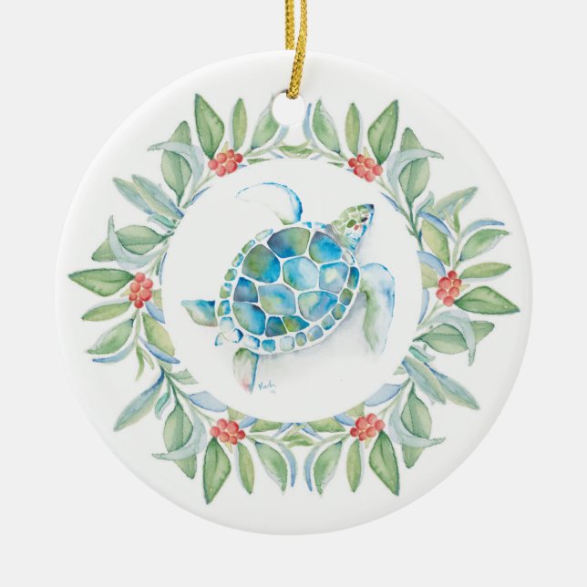 Tropical Christmas Tree Ornament Sea Turtle (Front)