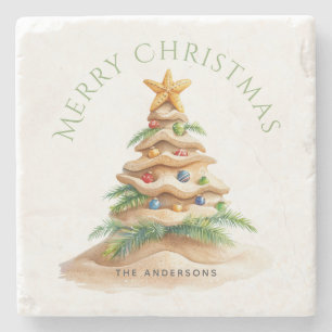 Tropical Christmas Tree Personalized Stone Coaster