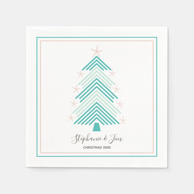 Tropical Christmas Tree Pink Starfish Party Napkins (Front)