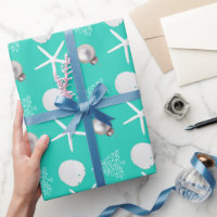 Tropical Christmas Fala Lets Roll Teal Convertible Wrapping Paper