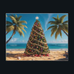 Tropical Christmas with Decorated Tree on a Beach  Holiday Postcard<br><div class="desc">Beautiful Christmas tree on tropical beach</div>