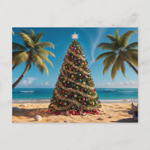 Tropical Christmas with Decorated Tree on a Beach Holiday Postcard