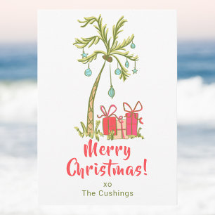 Tropical Christmas with Palm Tree Presents Coastal Holiday Card