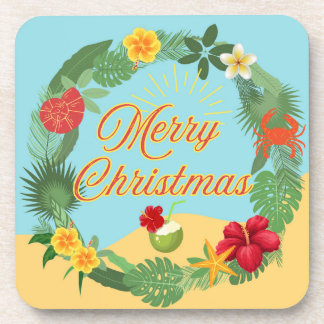 Tropical Christmas Wreath Beverage Coaster