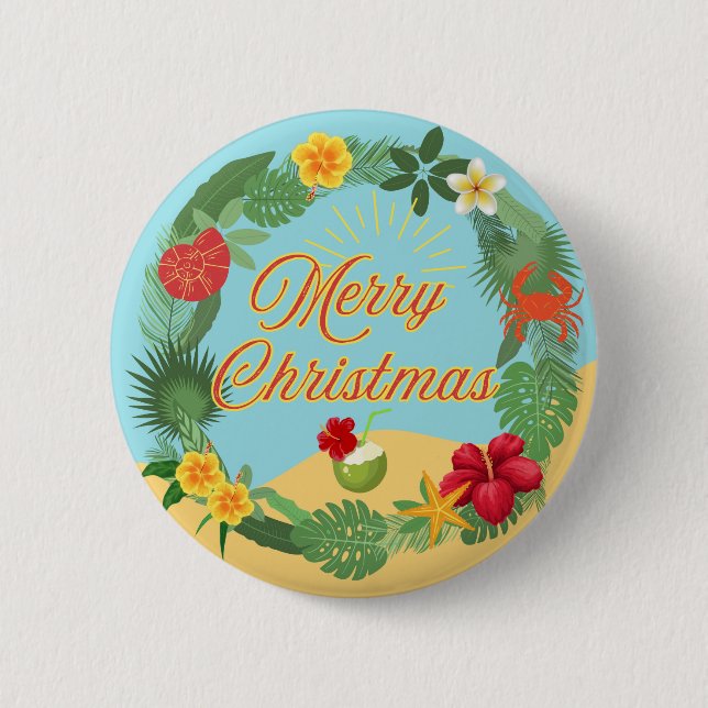 Tropical Christmas Wreath Button (Front)
