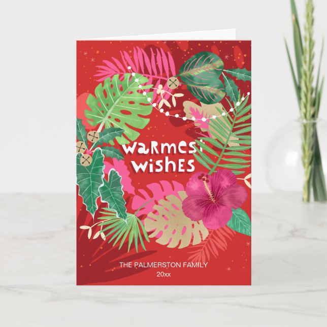 Tropical Christmas Wreath Custom Photo Folded Holiday Card (Front)
